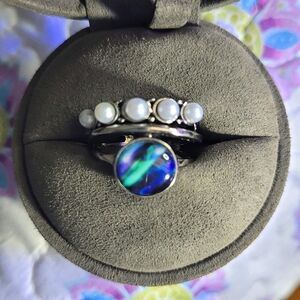 New Beautiful Unique 3 Layer Open Adjustable Silver Tone Ring Synthetic Stone